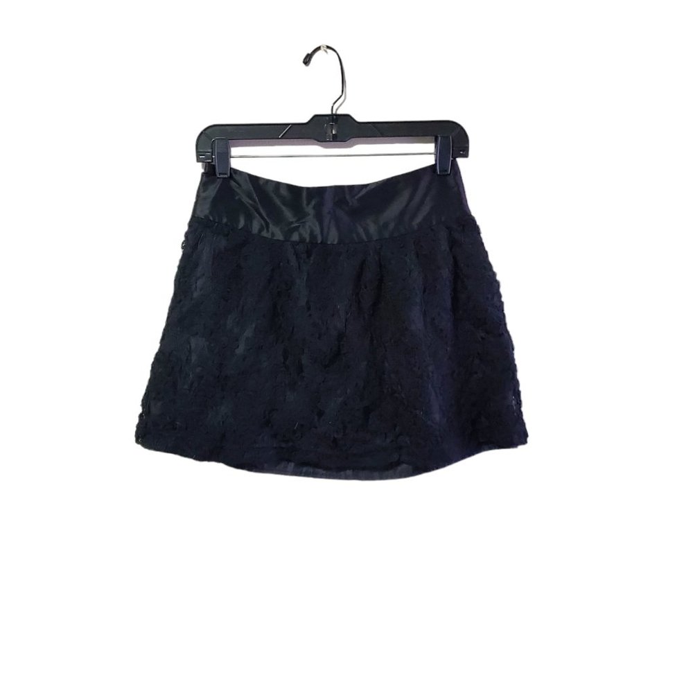 LBK Lace Skater Skirt Juniors Black Elastic Satin Waist Lined Sz M